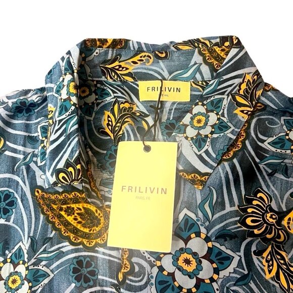 Mens Frilivin Paris Fit Button-Up Short-Sleeve Shirt Paisley & Floral Print XXL - Picture 3 of 4